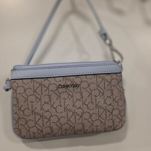 Calvin Klein Tan and Blue Clutch